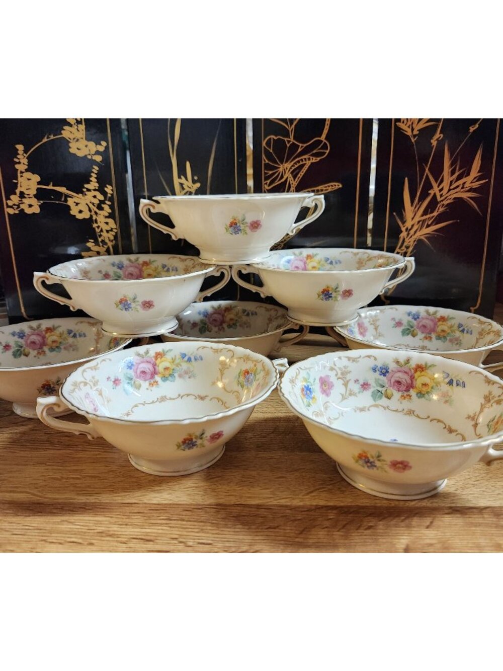8- Syracuse China Riviera Double Handle Cream Soup Bowls Federal Shape